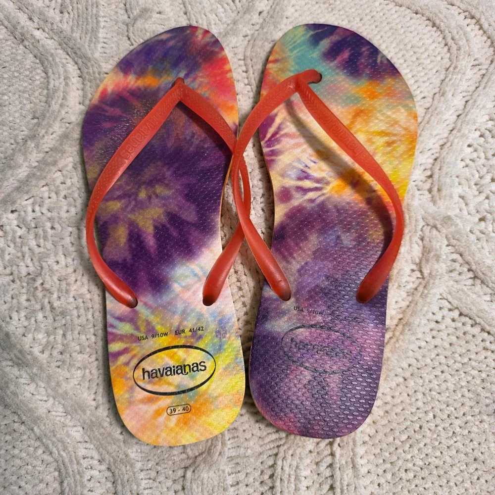Havaianas Flip Flops Tie Dye Rubber‎ Thong Sandals Womens 9/10 W Excellent